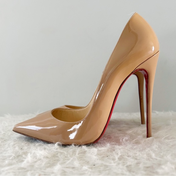 Christian Louboutin Shoes - Christian Louboutin So Kate Tan Nude Patent Leather Pointed Toe Heels Size EU 39
